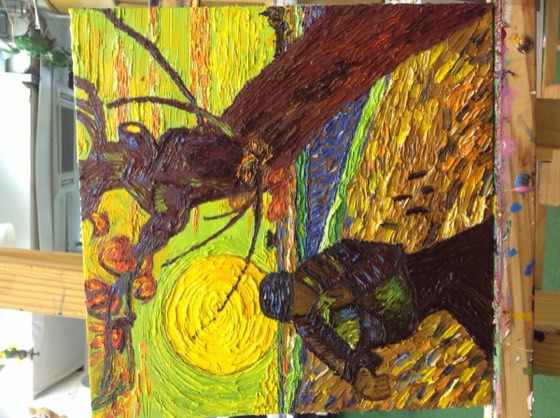 Bobo 臨摹Van Gogh 的厚塗油畫作品