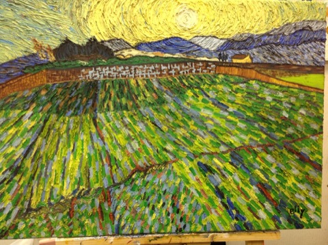Bobo 臨摹Van Gogh 的厚塗油畫作品